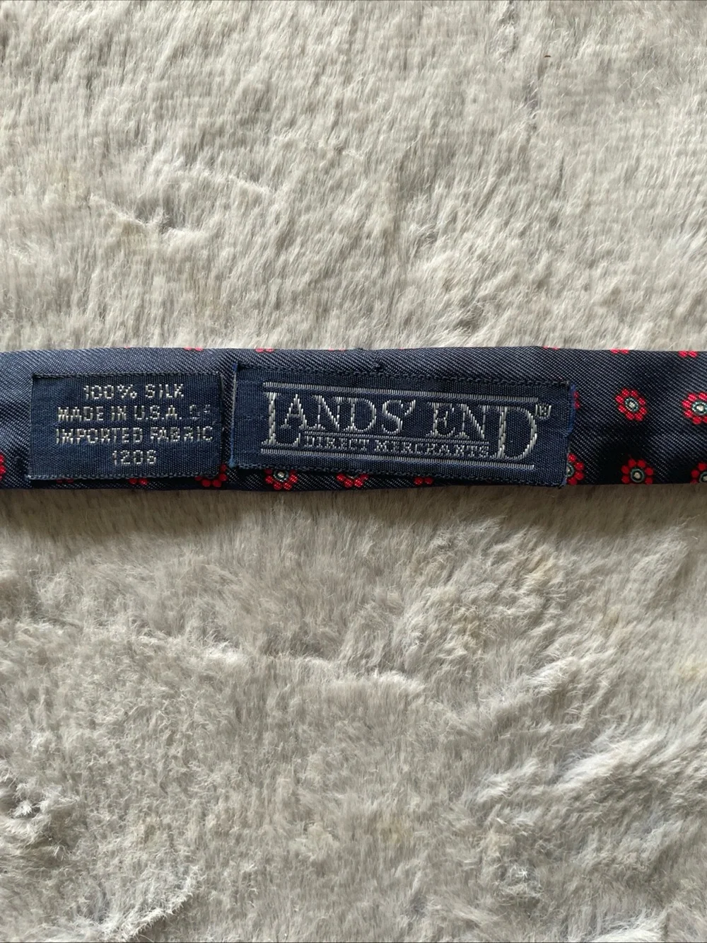 Lands' End Navy Bow Tie with Red Medallion Motif